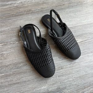 Zara Black spring 25 Season Woven Mules